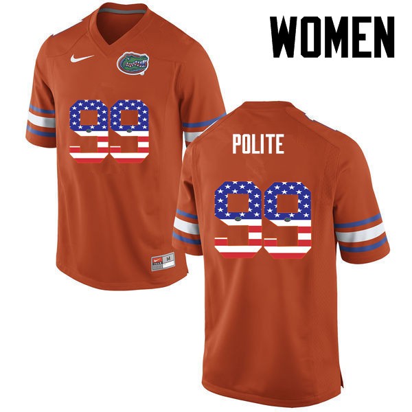 Florida Gators Women #99 Jachai Polite College Football USA Flag Fashion Orange